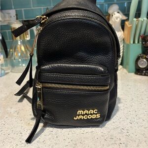 Marc Jacobs Black Leather Mini Micro Backpack with Gold Details